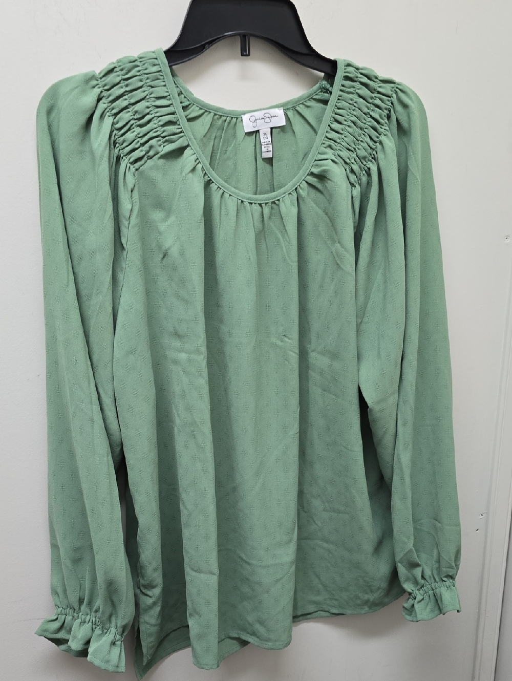 Jessica Simpson Green Smocked Yoke Long Sleeve Blouse - Size XL